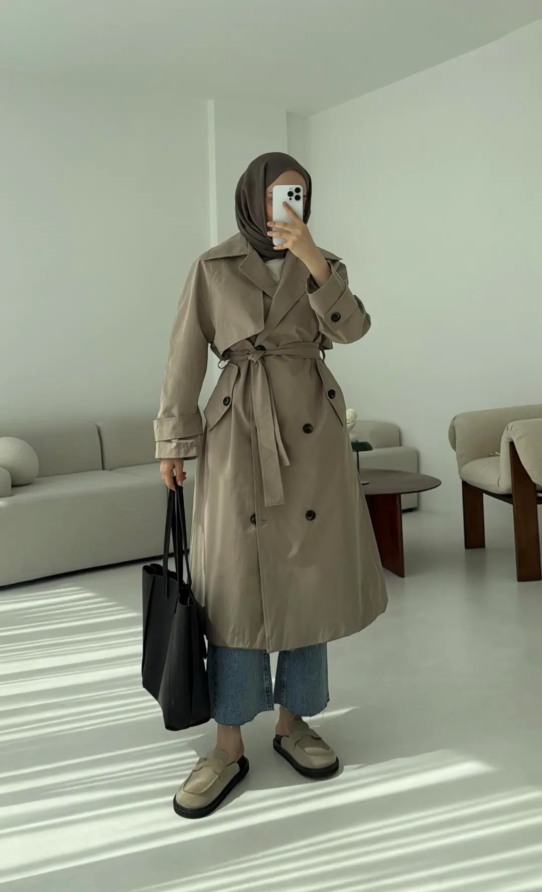 Kuşaklı Premium Trençkot Vizon - Görsel 3