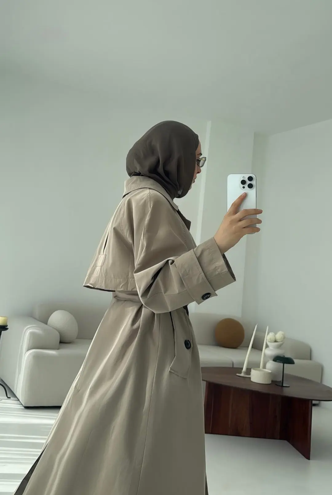 Kuşaklı Premium Trençkot Vizon - Görsel 4