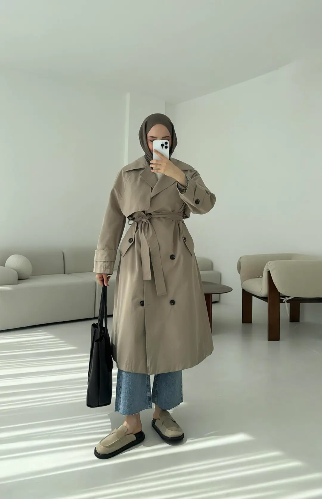 Kuşaklı Premium Trençkot Vizon - Görsel 5