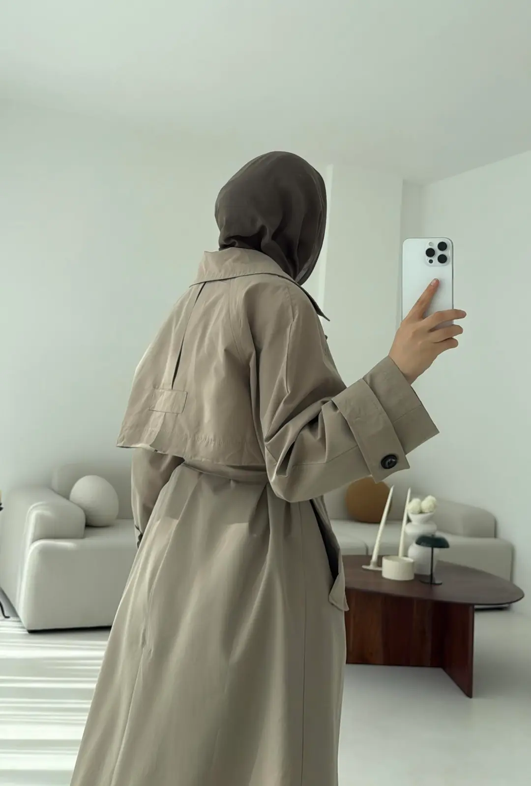 Kuşaklı Premium Trençkot Vizon - Görsel 8