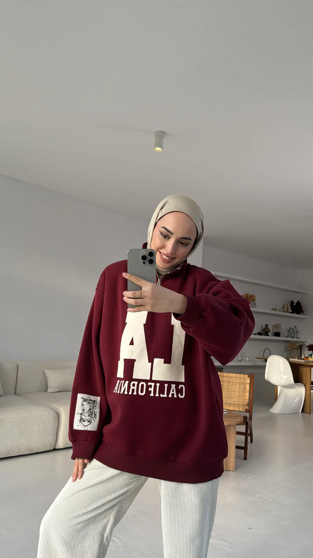 LA California Baskılı Bordo Premium Sweat