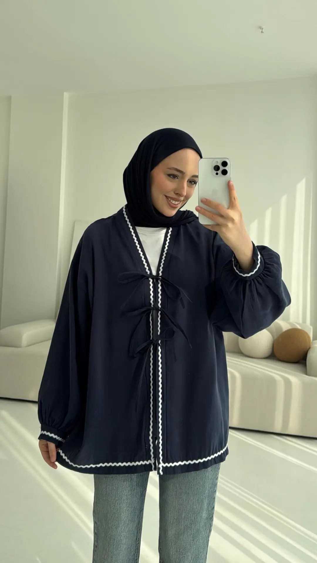 Lacivert Bağlamalı Dantel Detay Kimono - Görsel 3