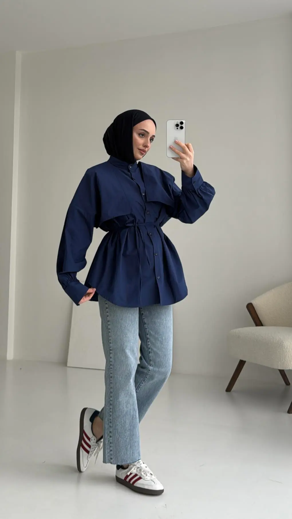 Lacivert Bağlamalı Gömlek