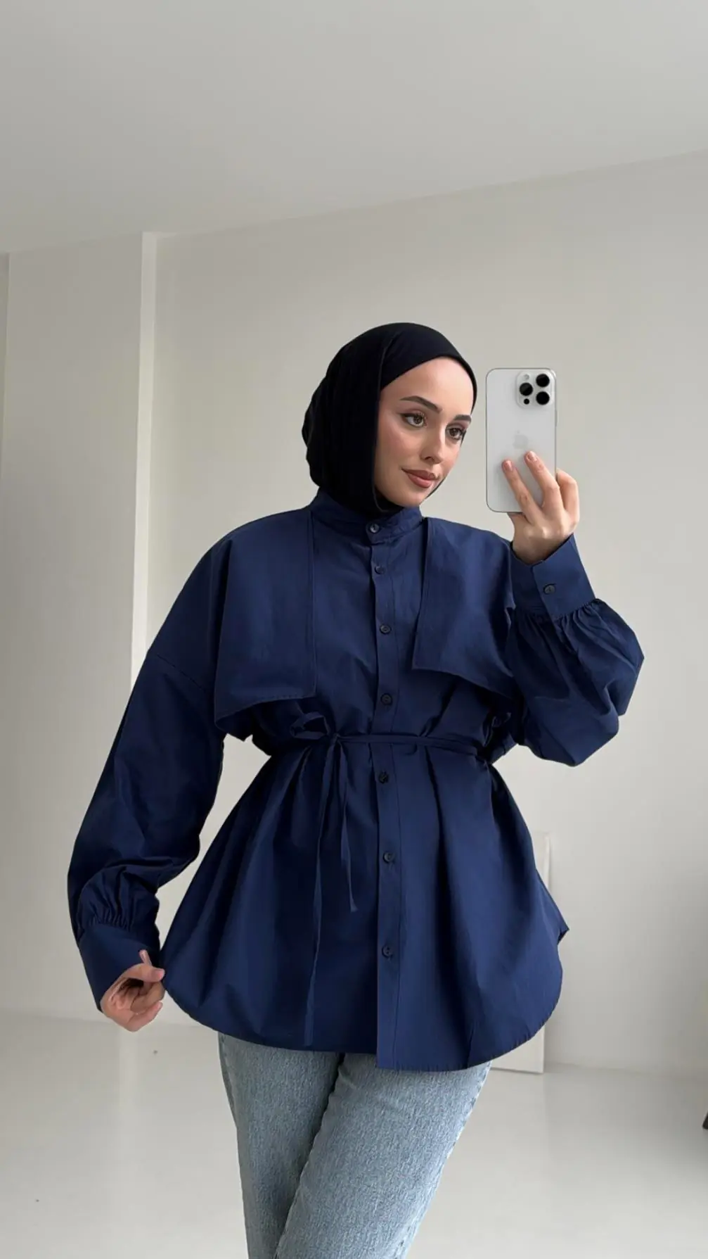 Lacivert Bağlamalı Gömlek - Görsel 2