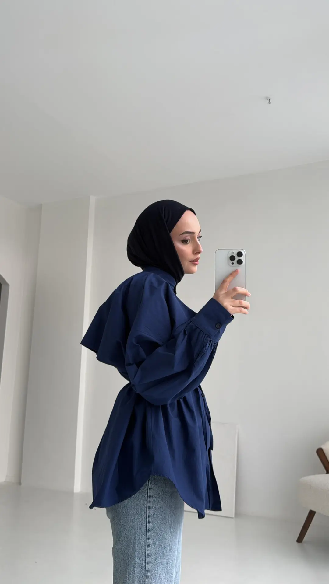 Lacivert Bağlamalı Gömlek - Görsel 3