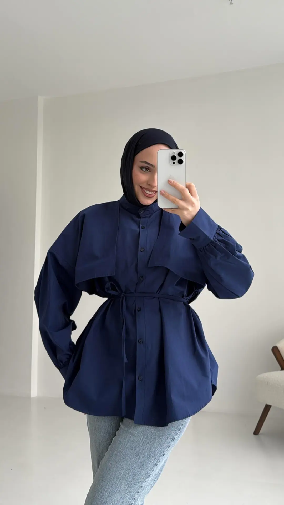 Lacivert Bağlamalı Gömlek - Görsel 8