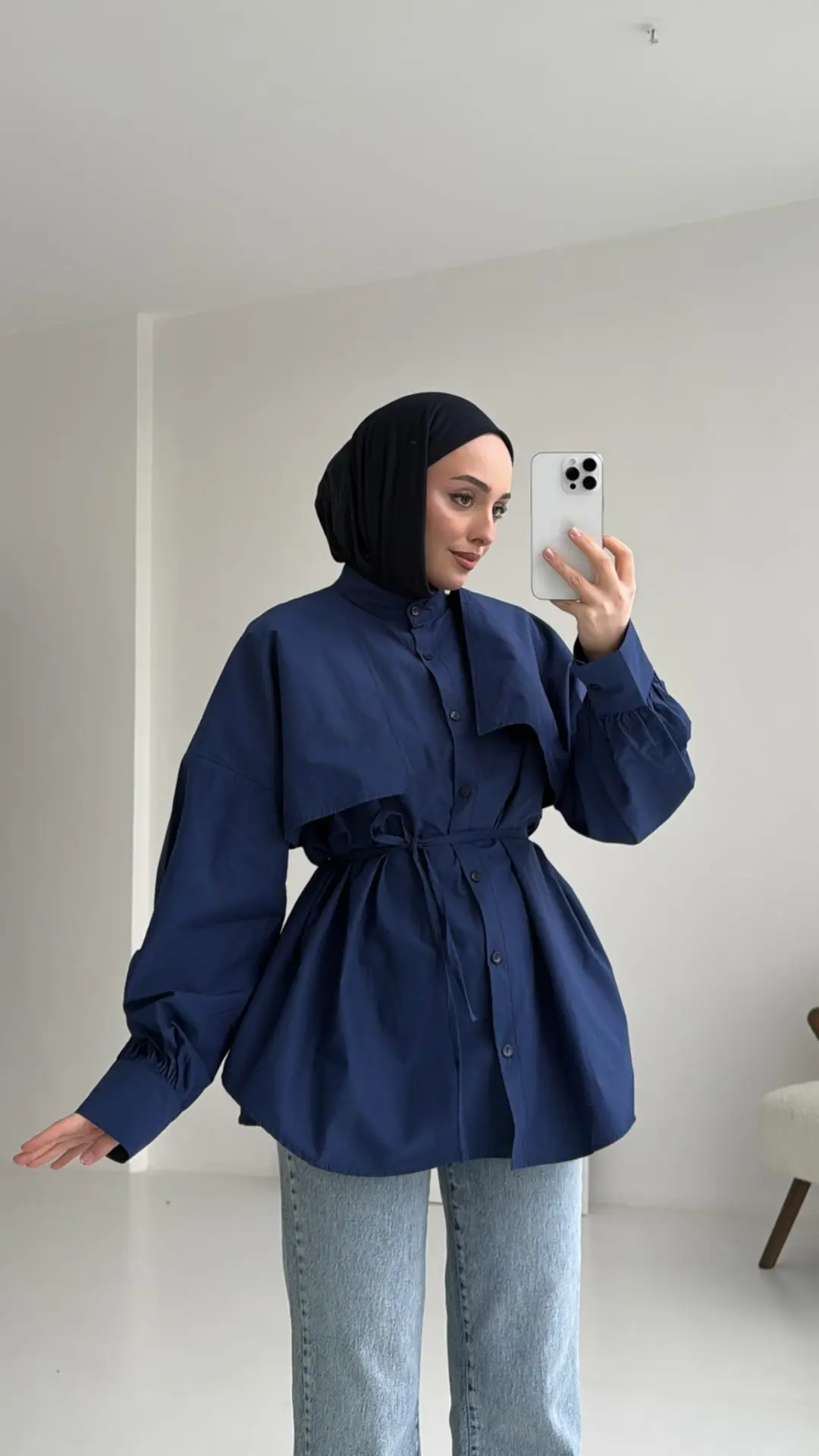 Lacivert Bağlamalı Gömlek - Görsel 9