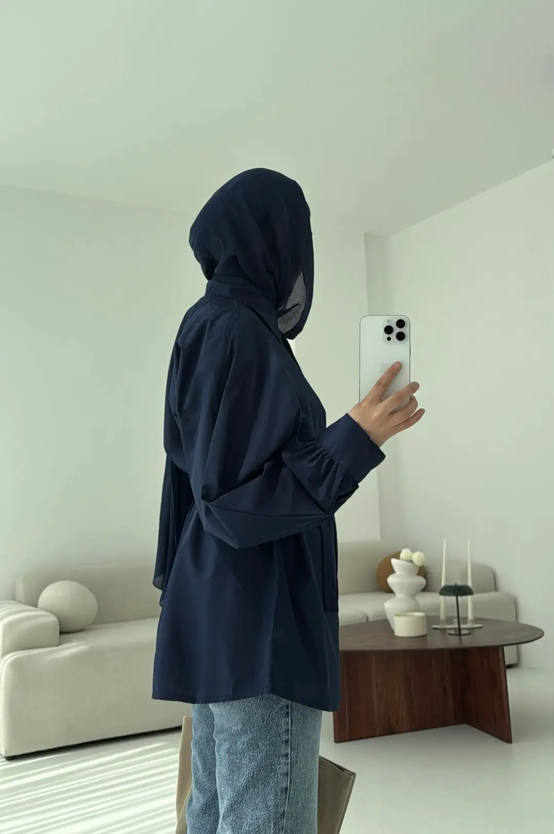 Lacivert Balon Kol Bağlamalı Gömlek - Görsel 3