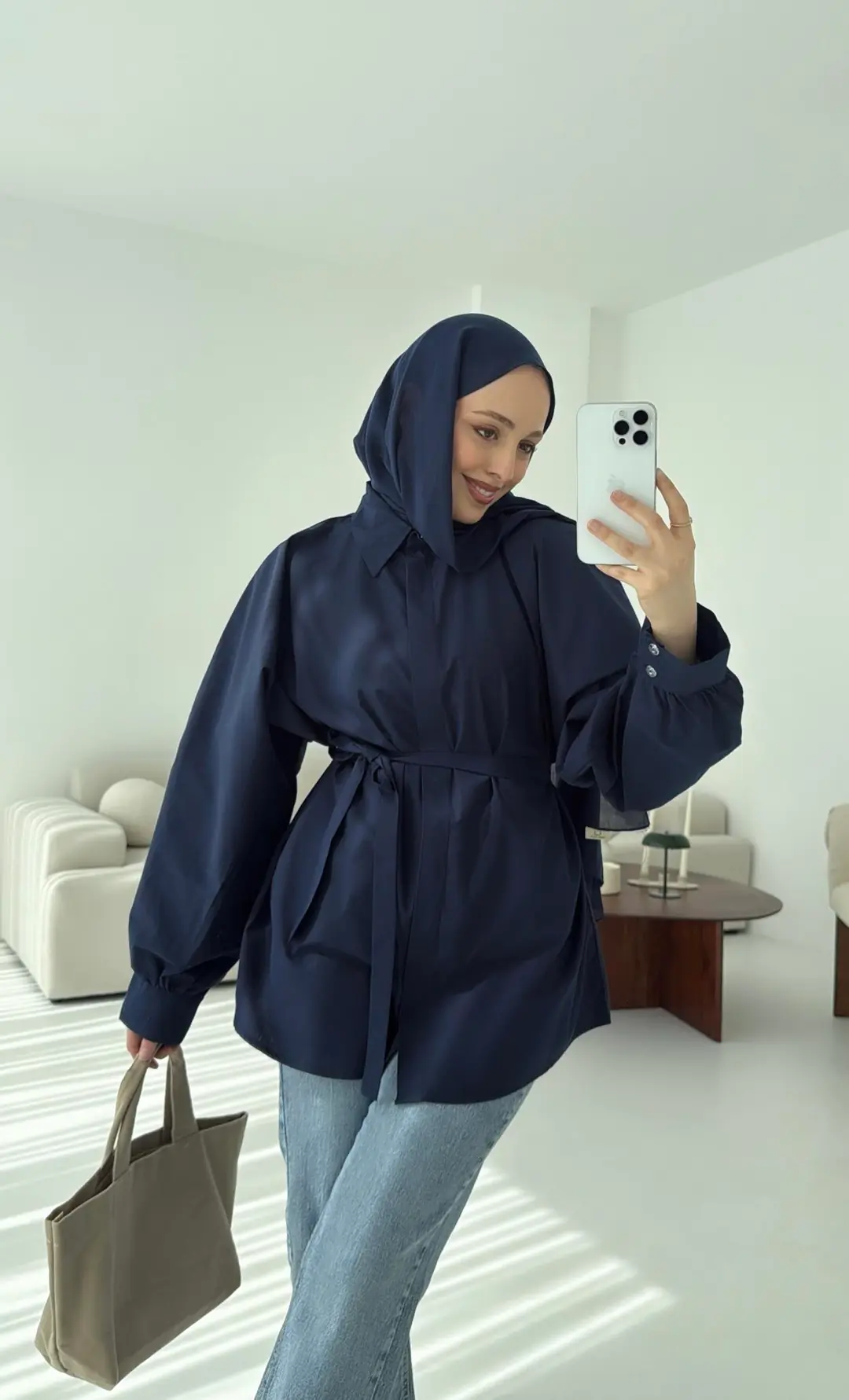 Lacivert Balon Kol Bağlamalı Gömlek - Görsel 4