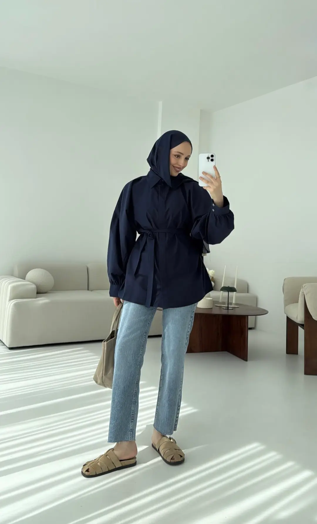 Lacivert Balon Kol Bağlamalı Gömlek - Görsel 6