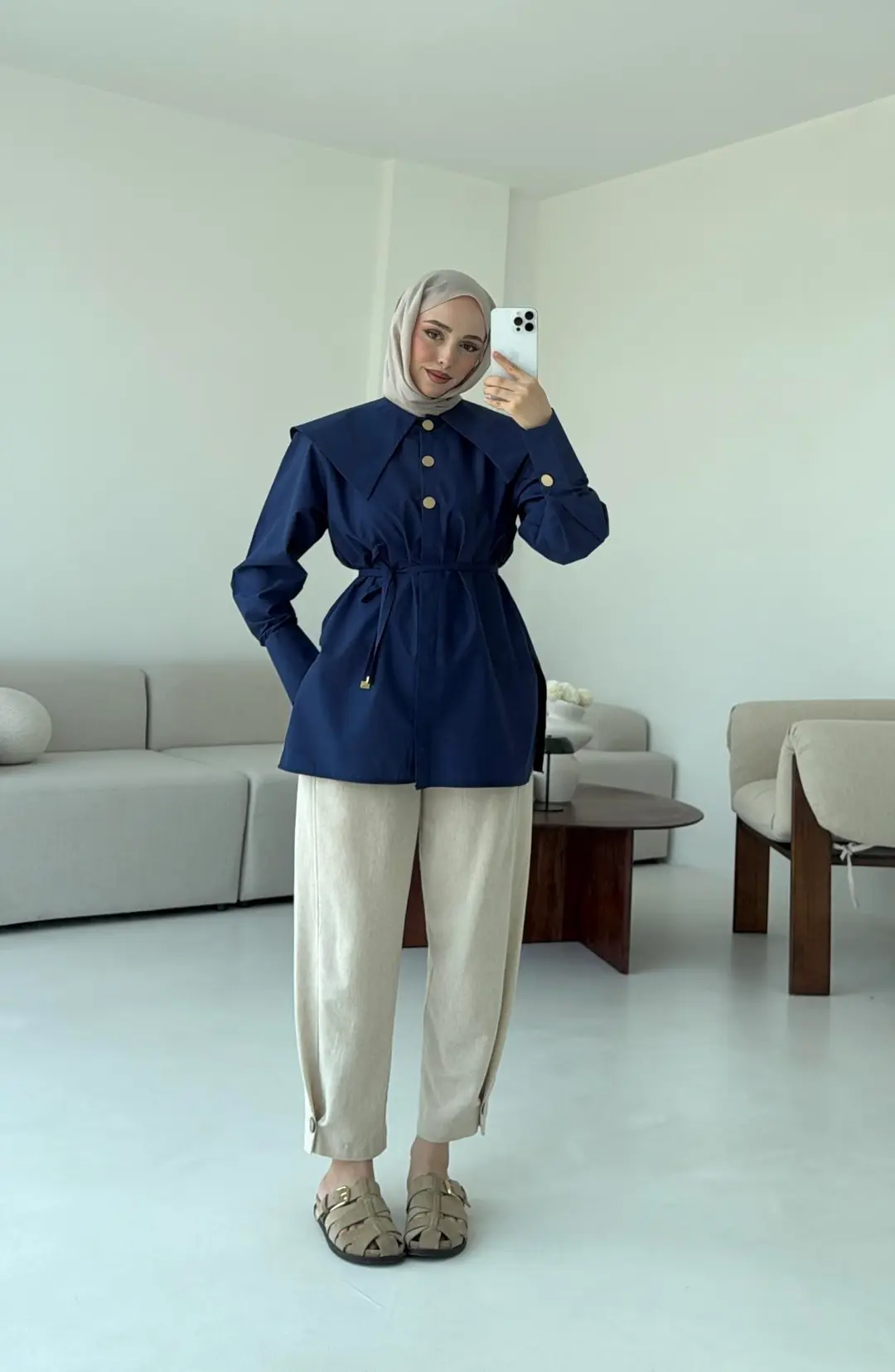 Lacivert Bebe Yaka Gömlek - Görsel 7