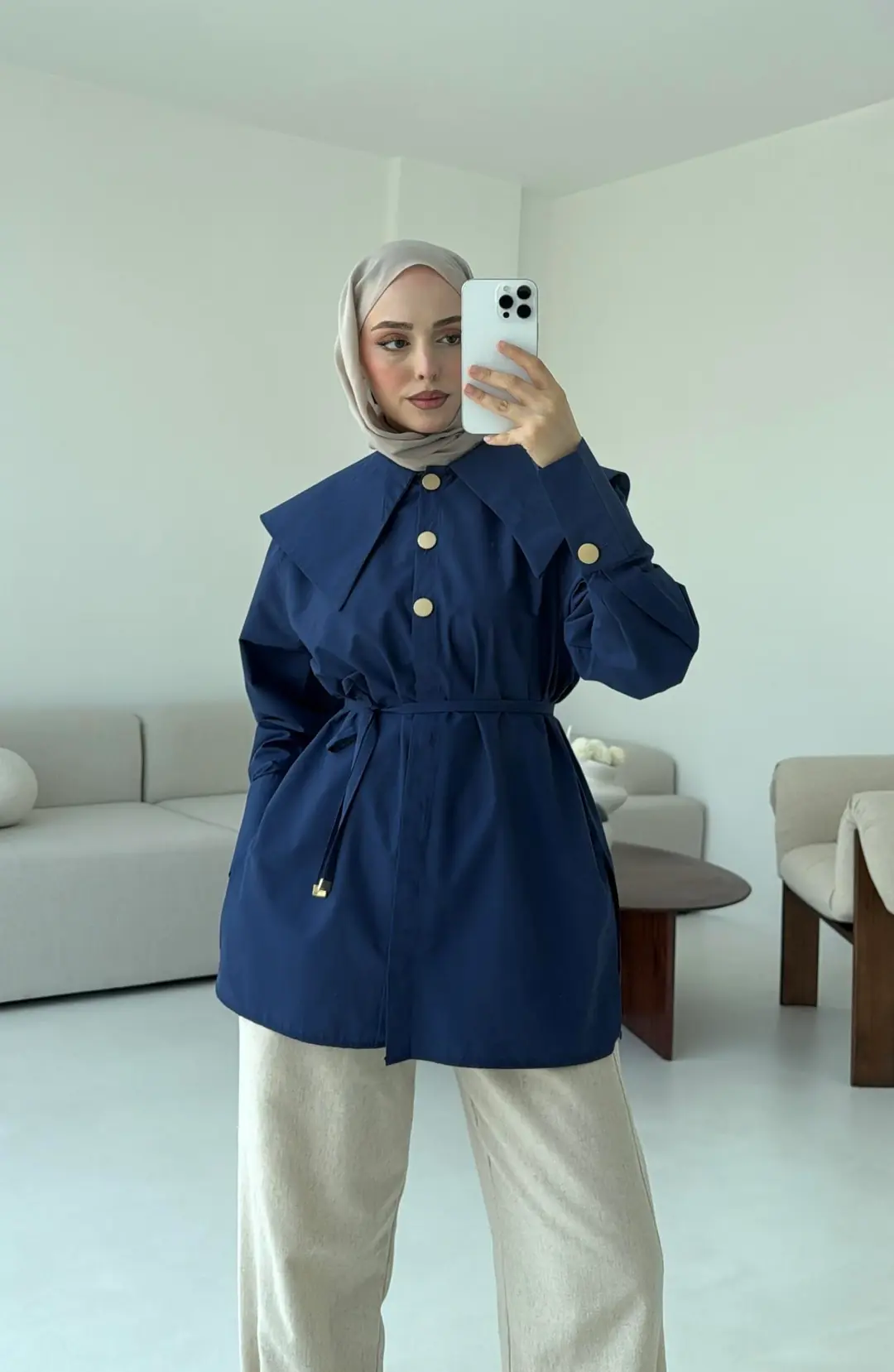 Lacivert Bebe Yaka Gömlek - Görsel 9