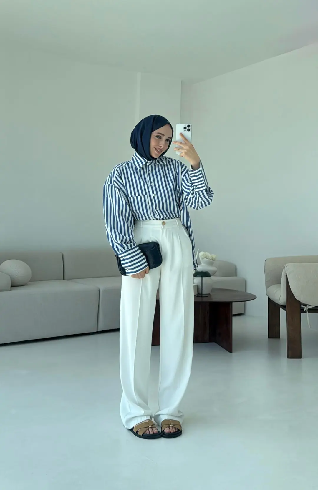 Lacivert Beyaz Çizgili Gömlek - Görsel 2