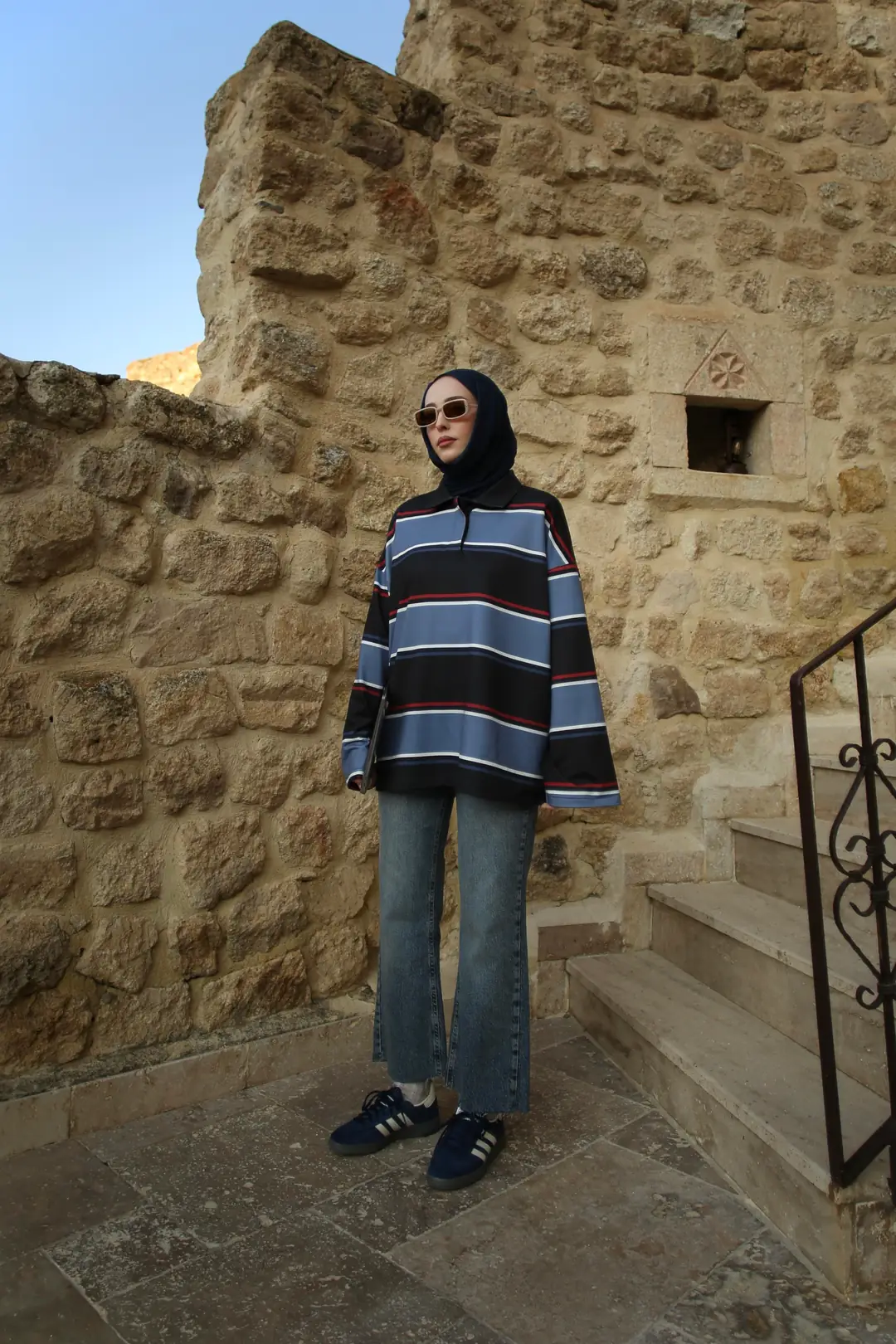 Lacivert Çizgili Polo Yaka Sweatshrt - Görsel 2