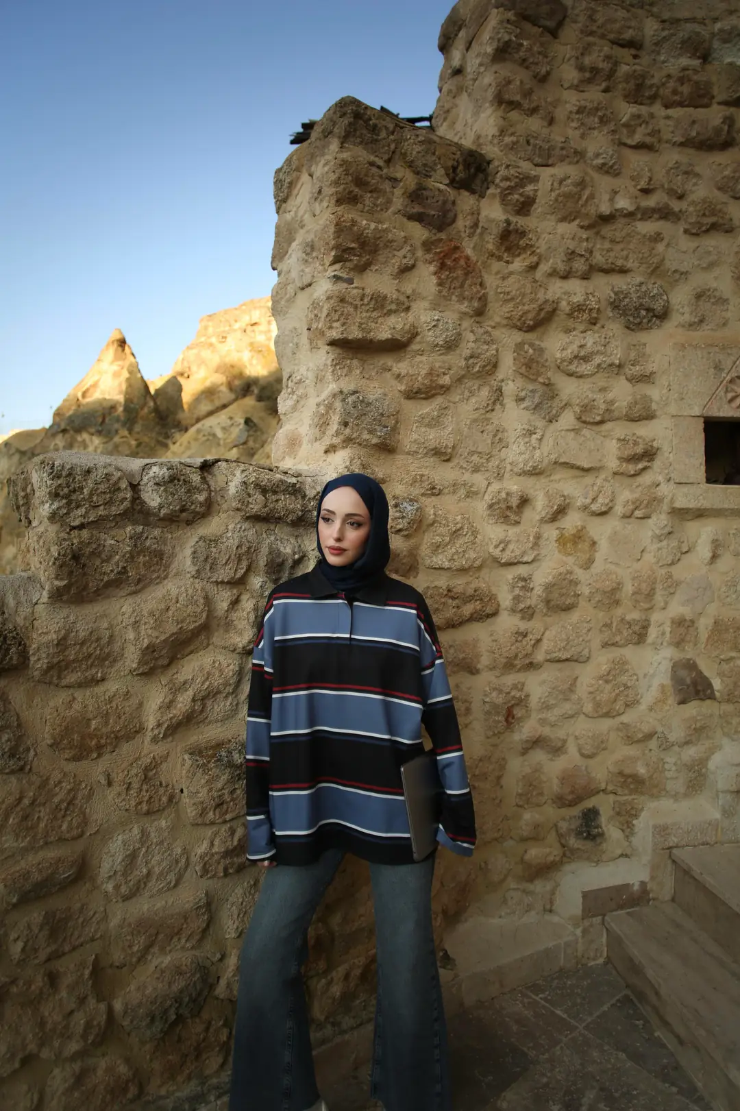 Lacivert Çizgili Polo Yaka Sweatshrt - Görsel 3