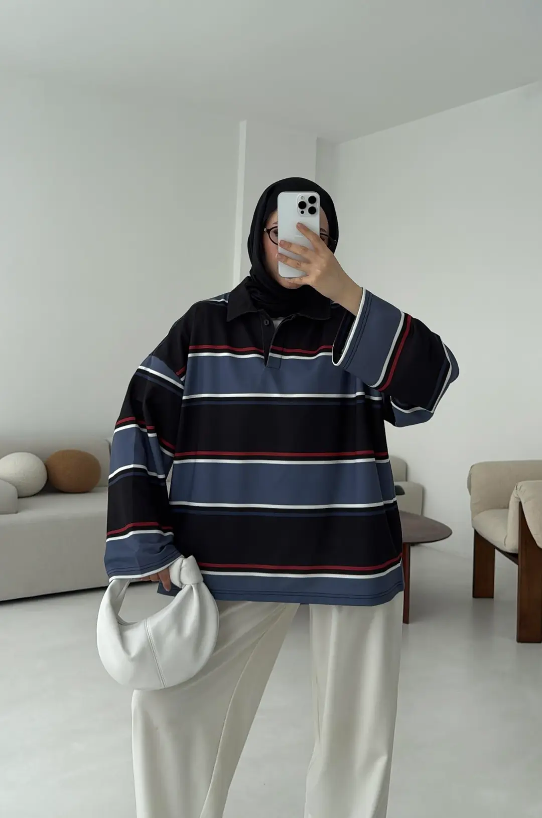 Lacivert Çizgili Polo Yaka Sweatshrt - Görsel 2