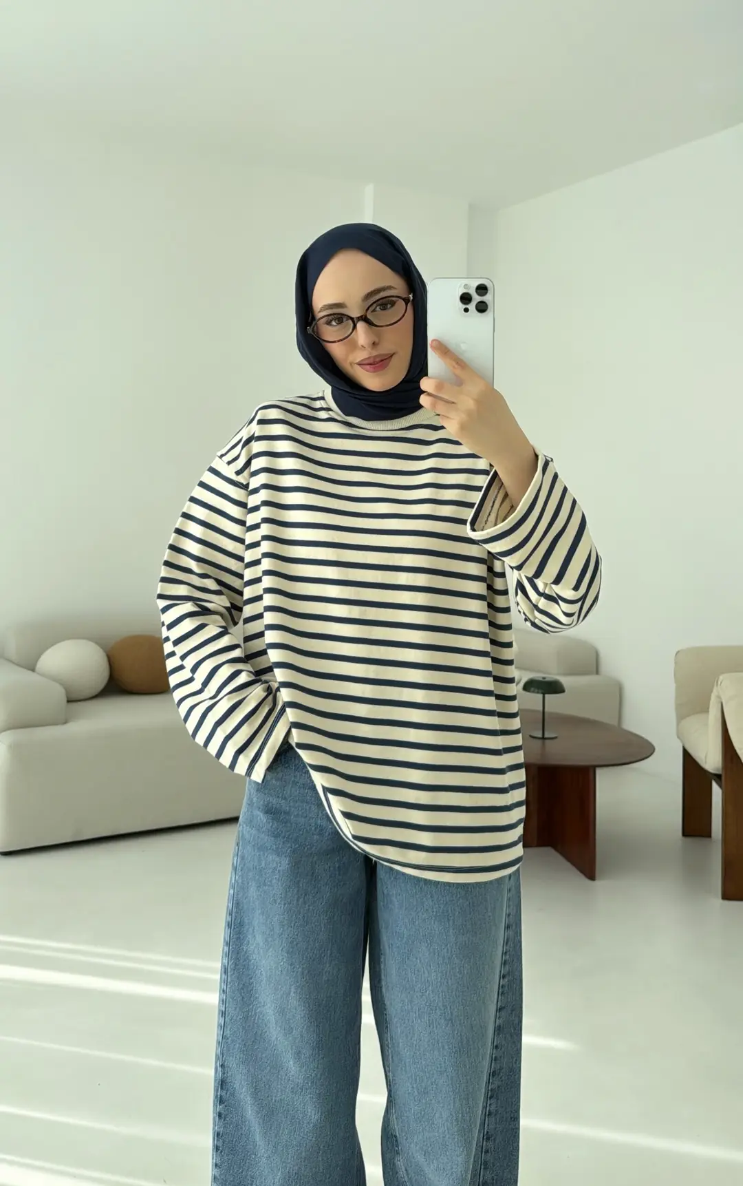 Lacivert Çizgili Sweat - Görsel 17