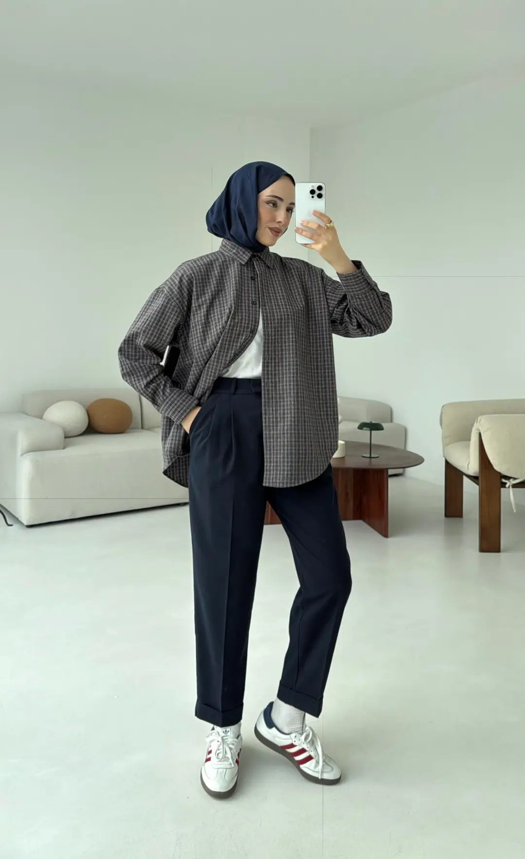 Lacivert Geçişli Ekose Gömlek - Görsel 3