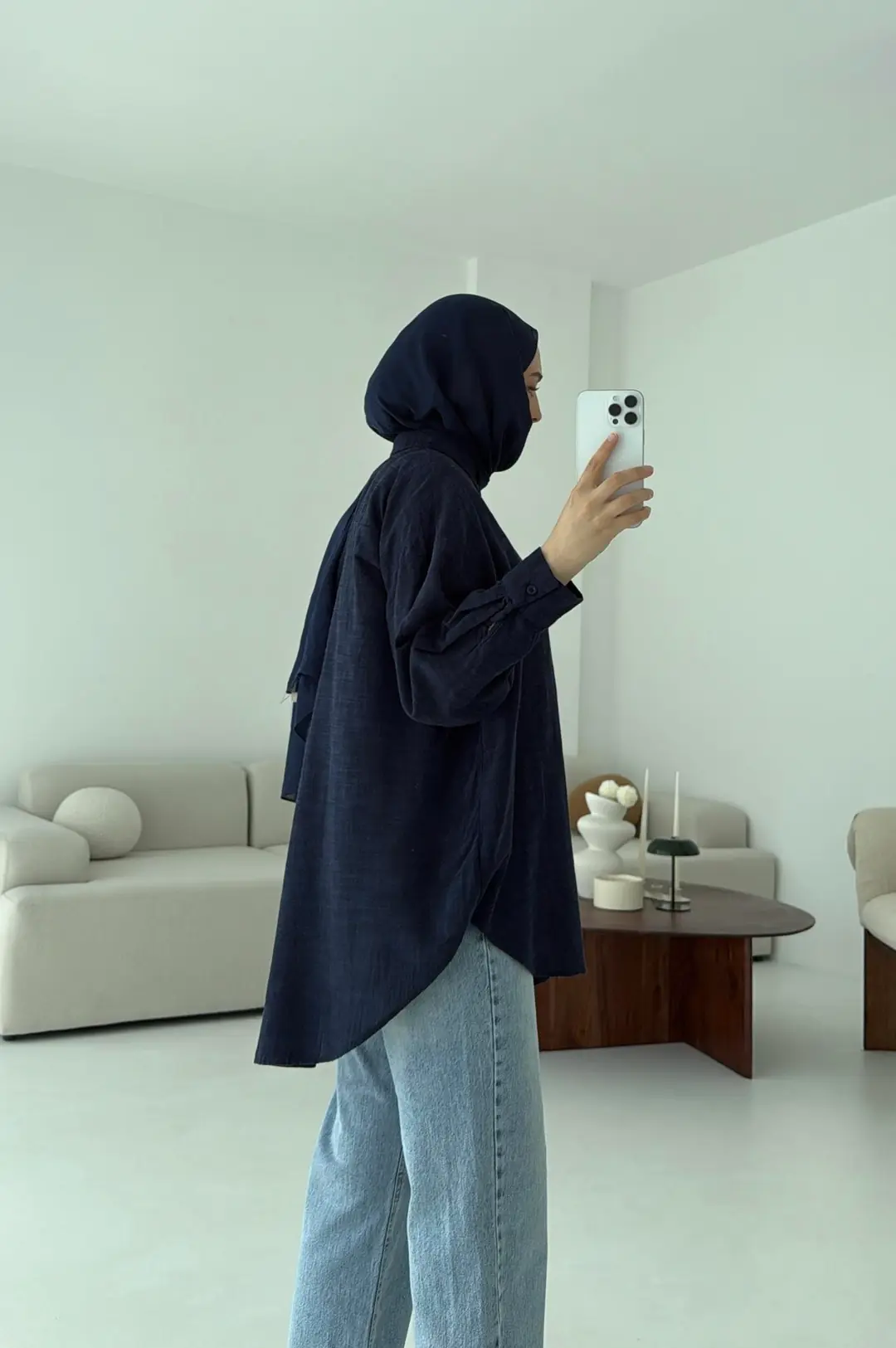 Lacivert Keten Gömlek - Görsel 7