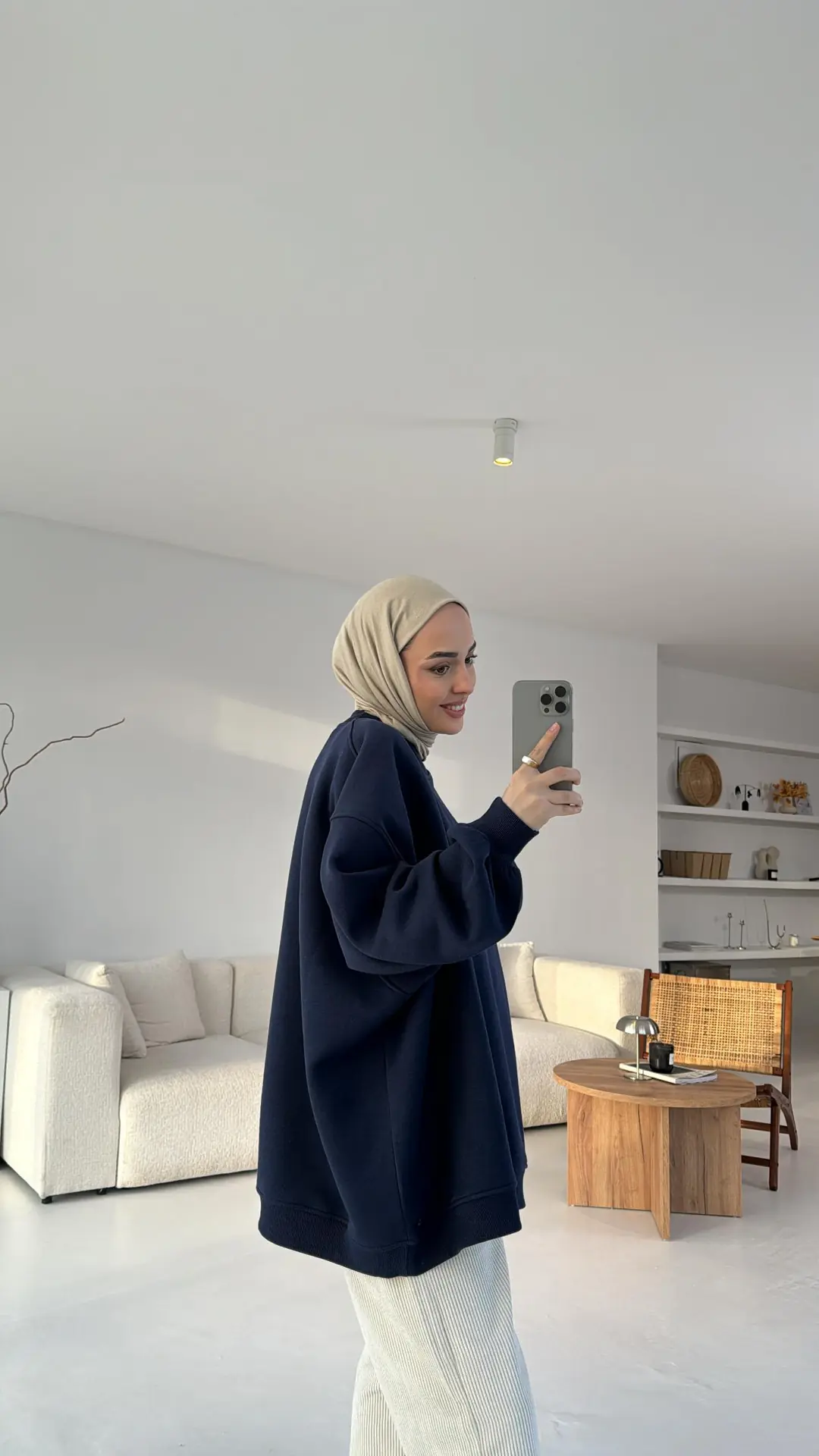 Lacivert Oversize Üç İplik Sweatshirt