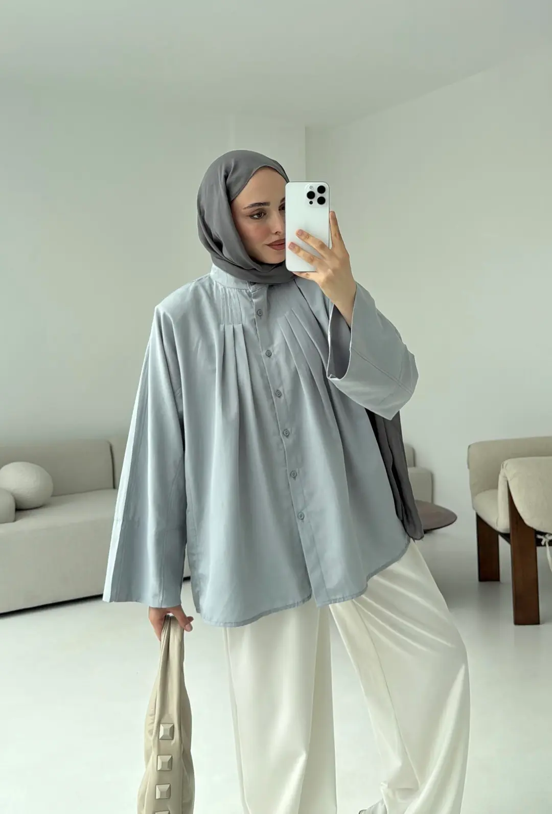 Lena Gömlek Gri - Görsel 4