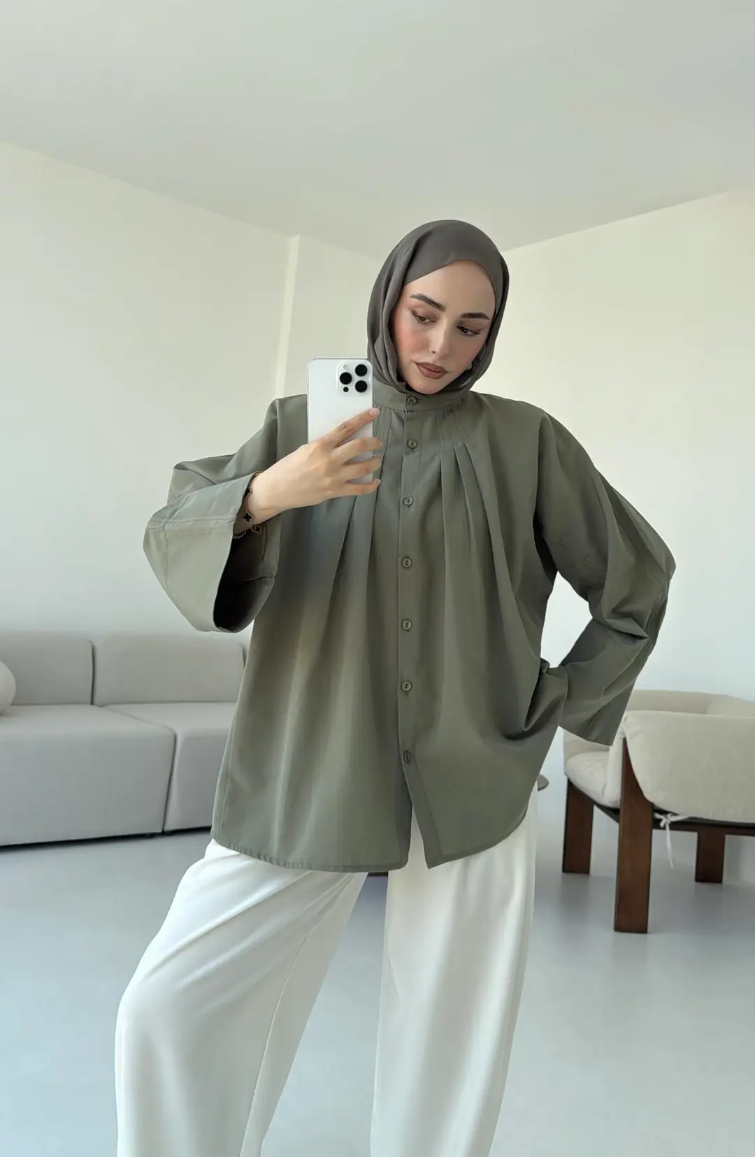 Lena Gömlek Haki - Görsel 5