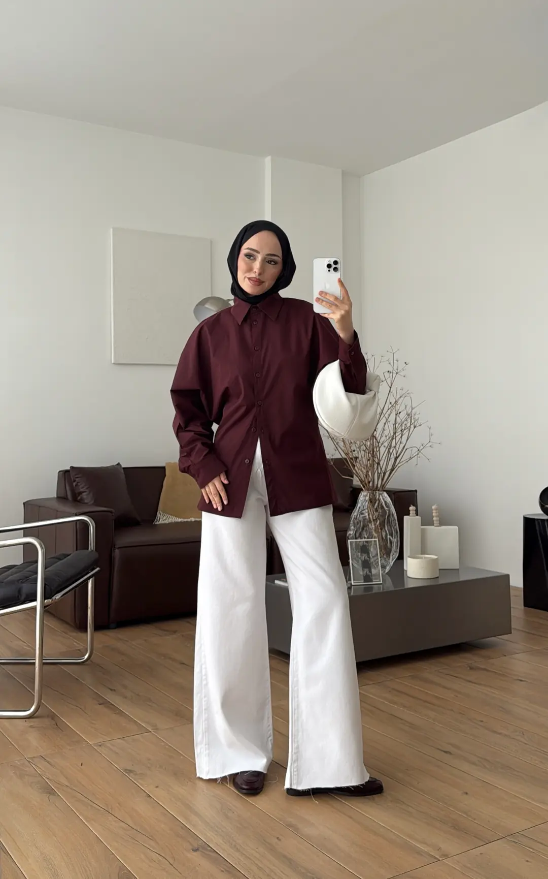 Likralı Reglan Kol Gömlek Bordo - Görsel 2