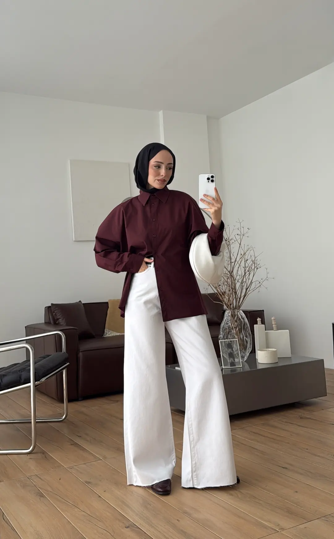 Likralı Reglan Kol Gömlek Bordo - Görsel 5