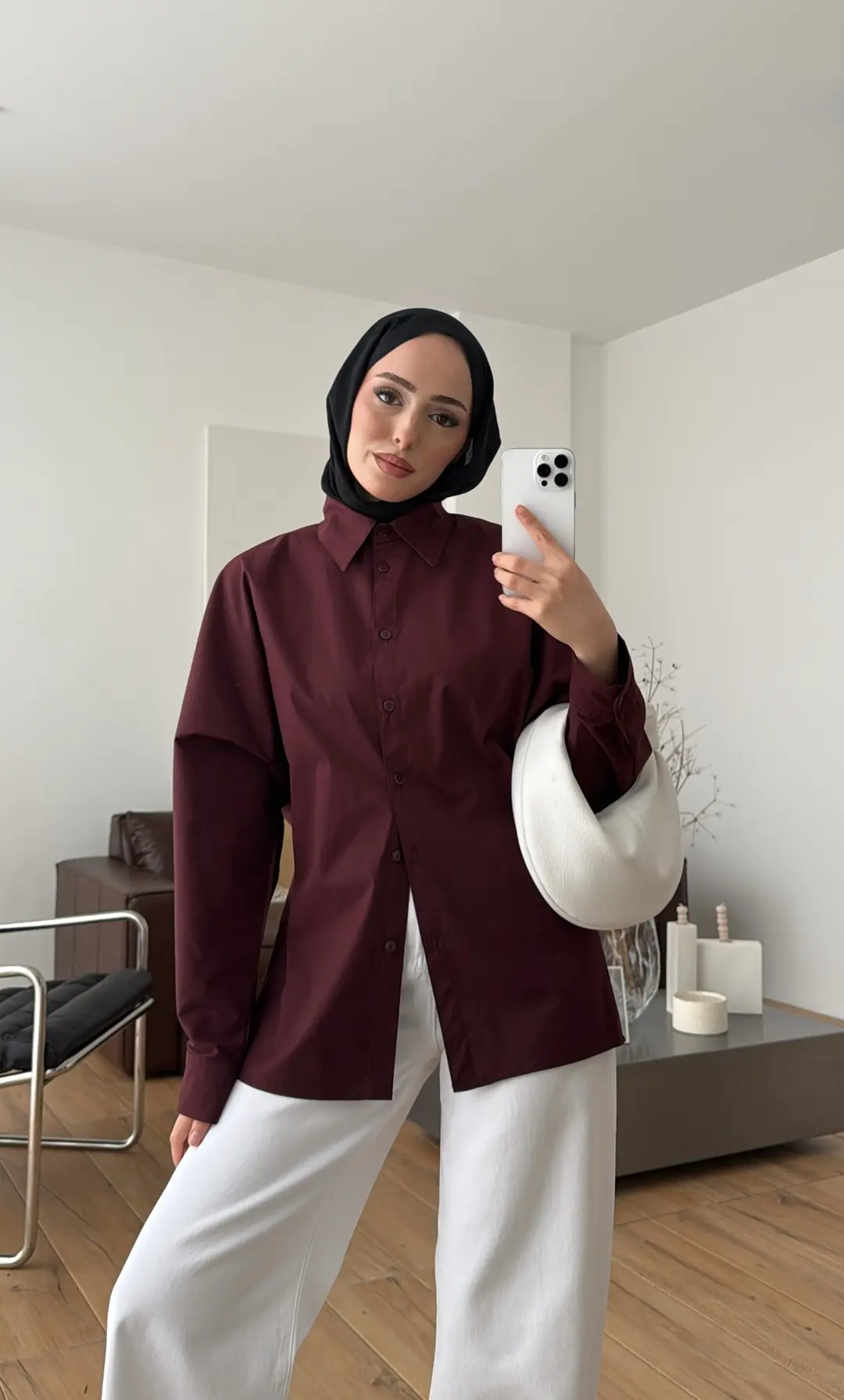 Likralı Reglan Kol Gömlek Bordo - Görsel 6