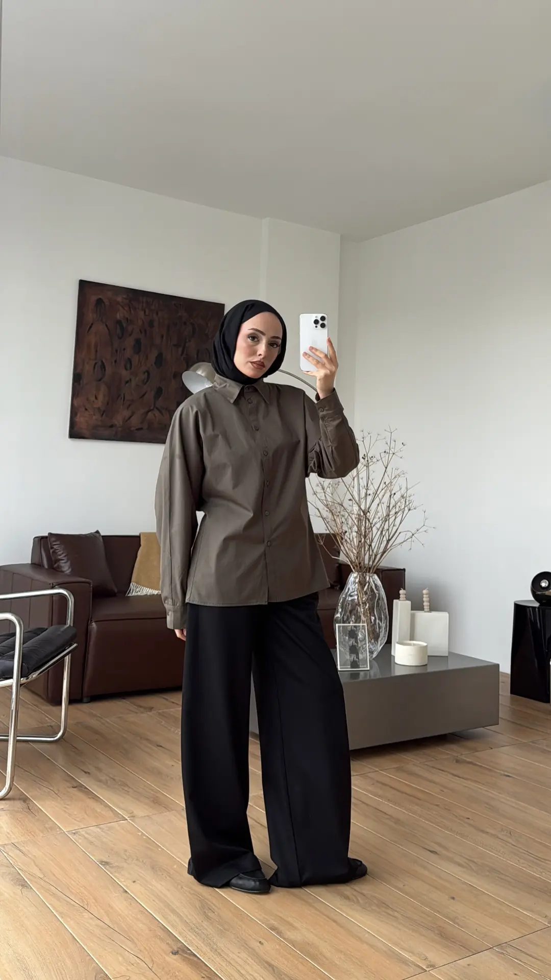 Likralı Reglan Kol Gömlek Haki - Görsel 6