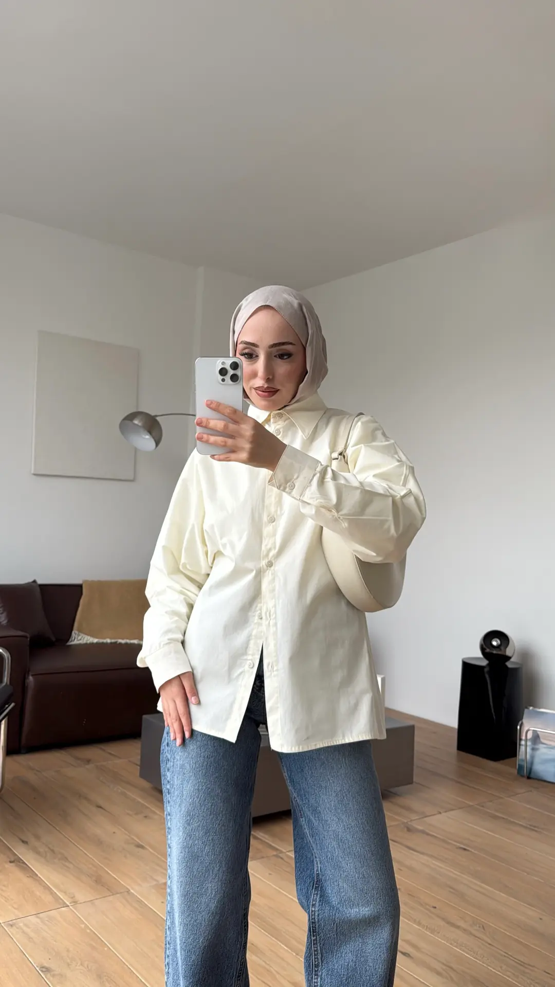 Likralı Reglan Kol Gömlek Krem - Görsel 2