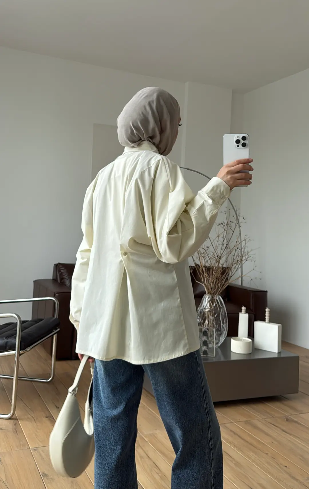 Likralı Reglan Kol Gömlek Krem - Görsel 3