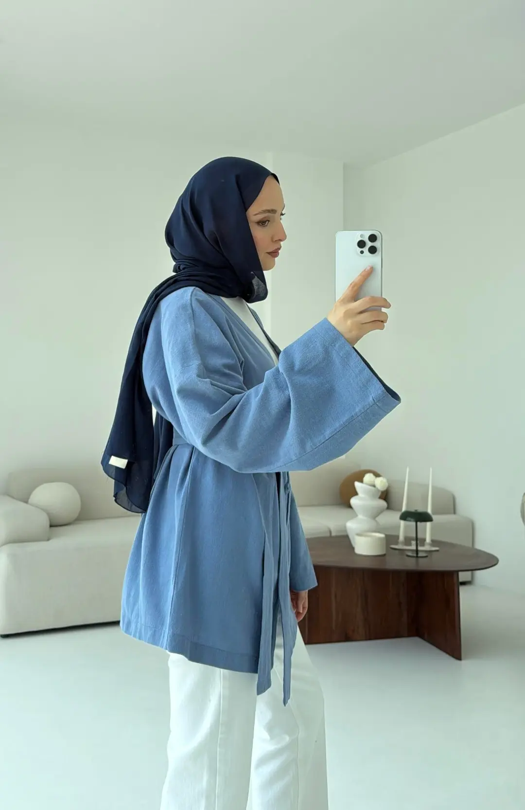 Linen Düğmeli Kimono Mavi - Görsel 2