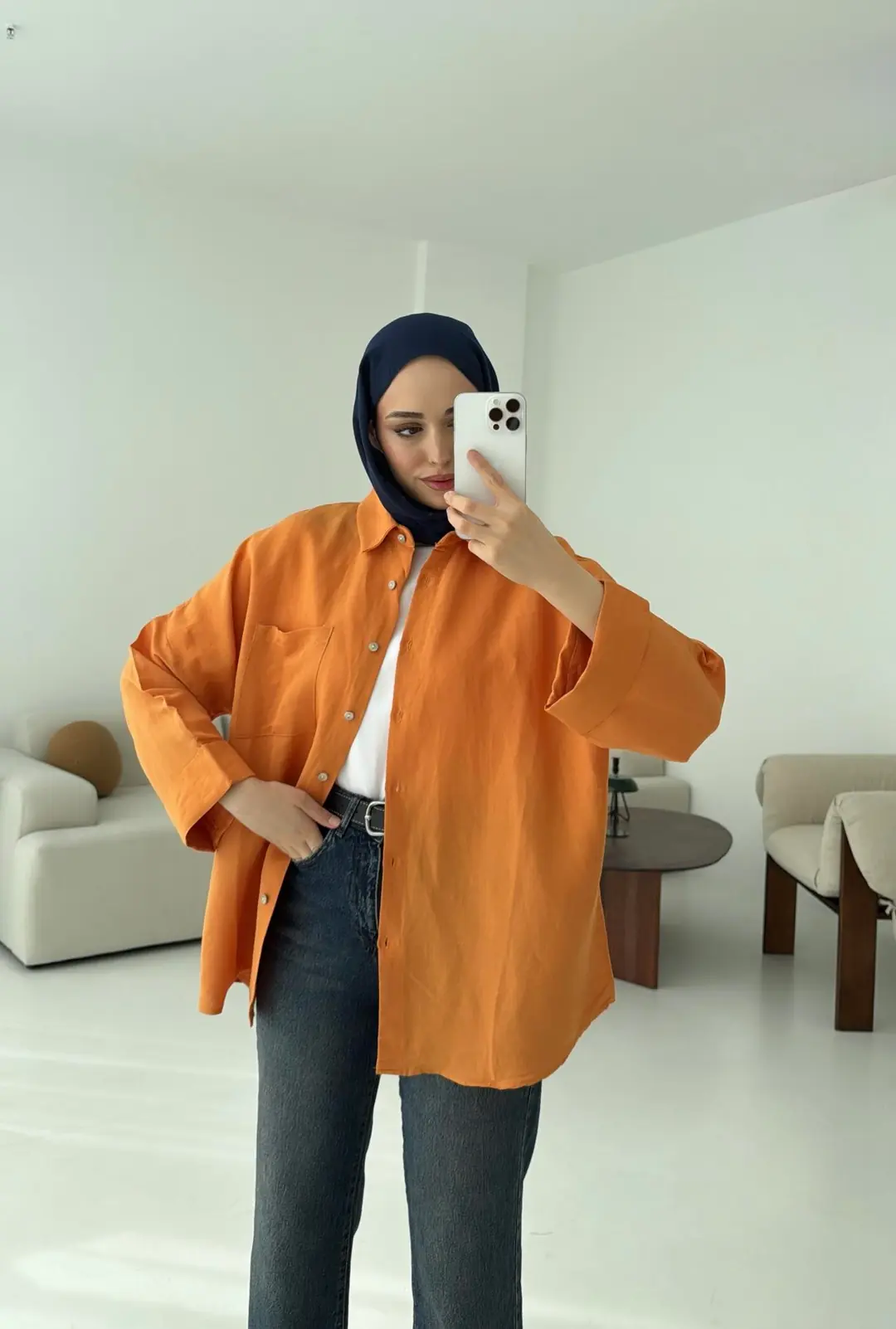 Linen Oversize Gömlek Orange