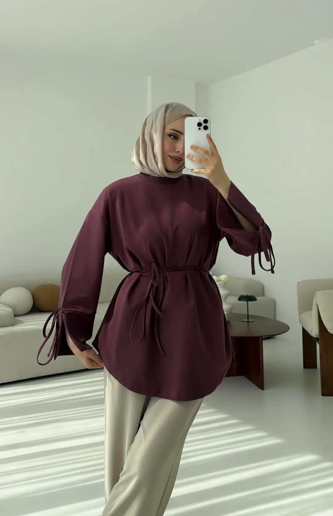 Manşeti Yırtmaçlı Sweat Gül Kurusu