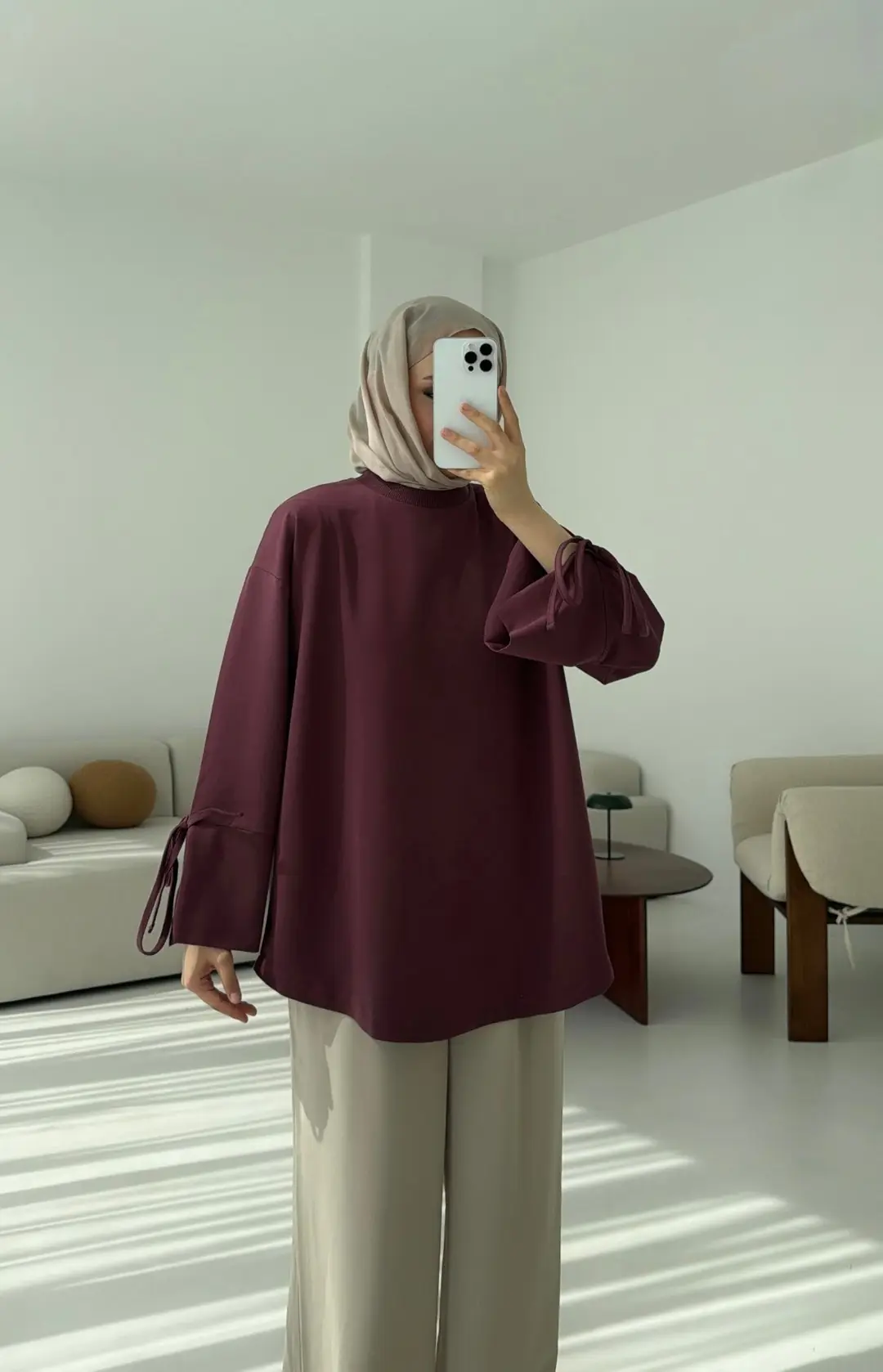 Manşeti Yırtmaçlı Sweat Gül Kurusu - Görsel 3