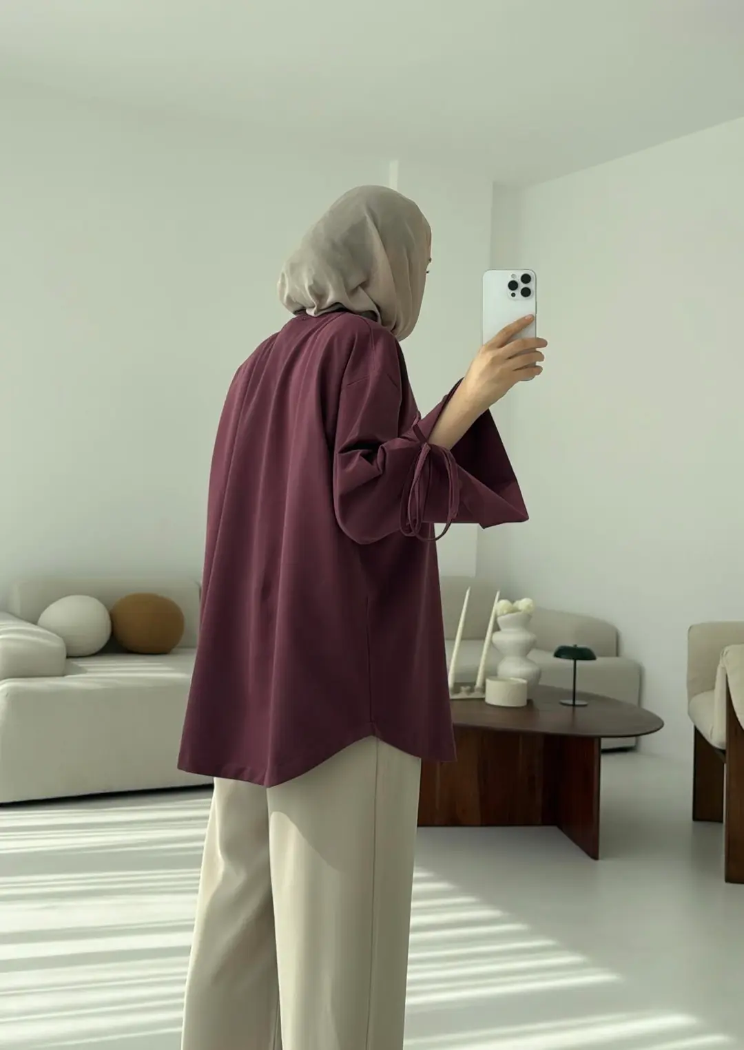 Manşeti Yırtmaçlı Sweat Gül Kurusu - Görsel 7