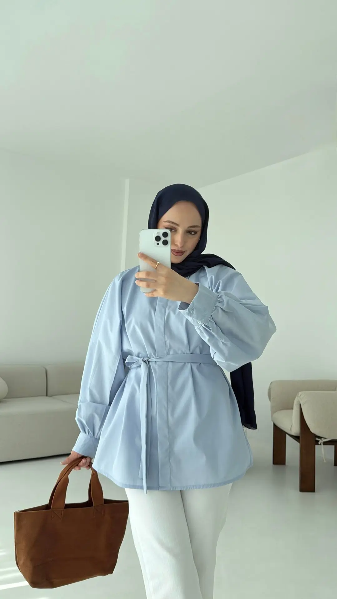 Mavi Balon Kol Bağlamalı Gömlek