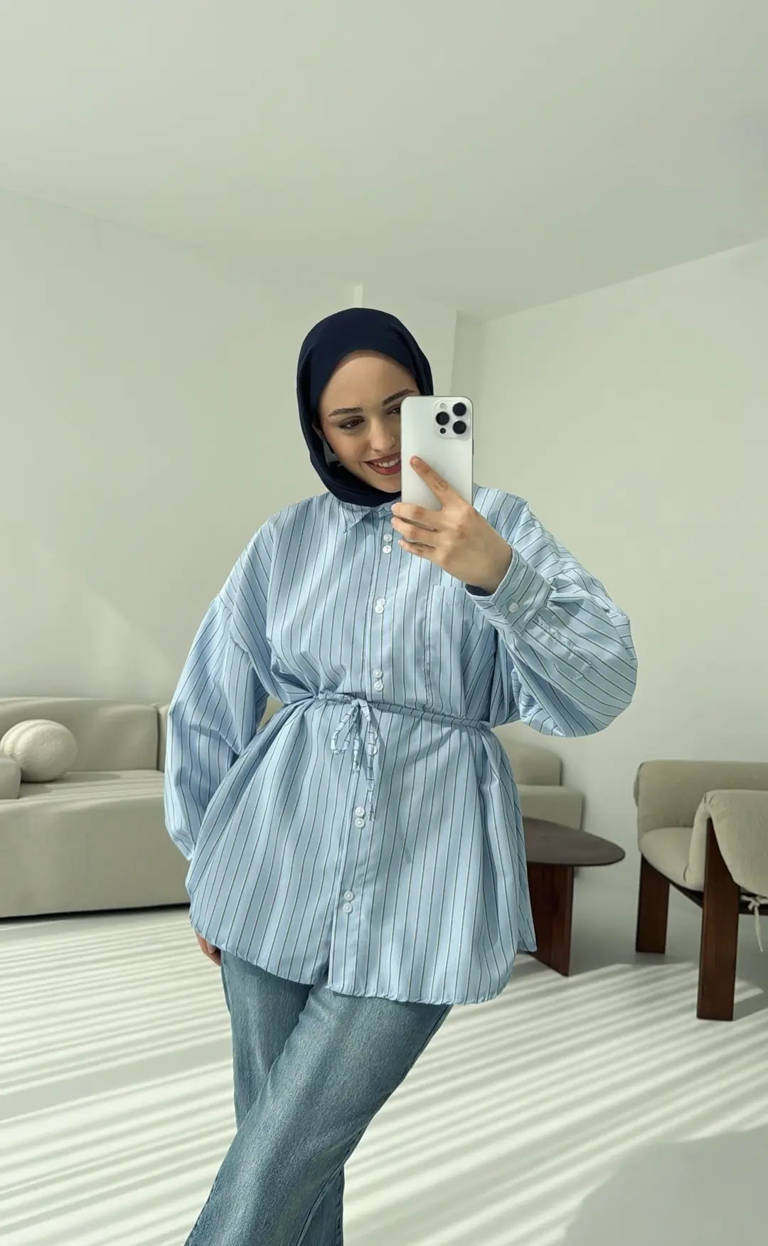 Mavi Çizgili Bağlamalı Gömlek - Görsel 3