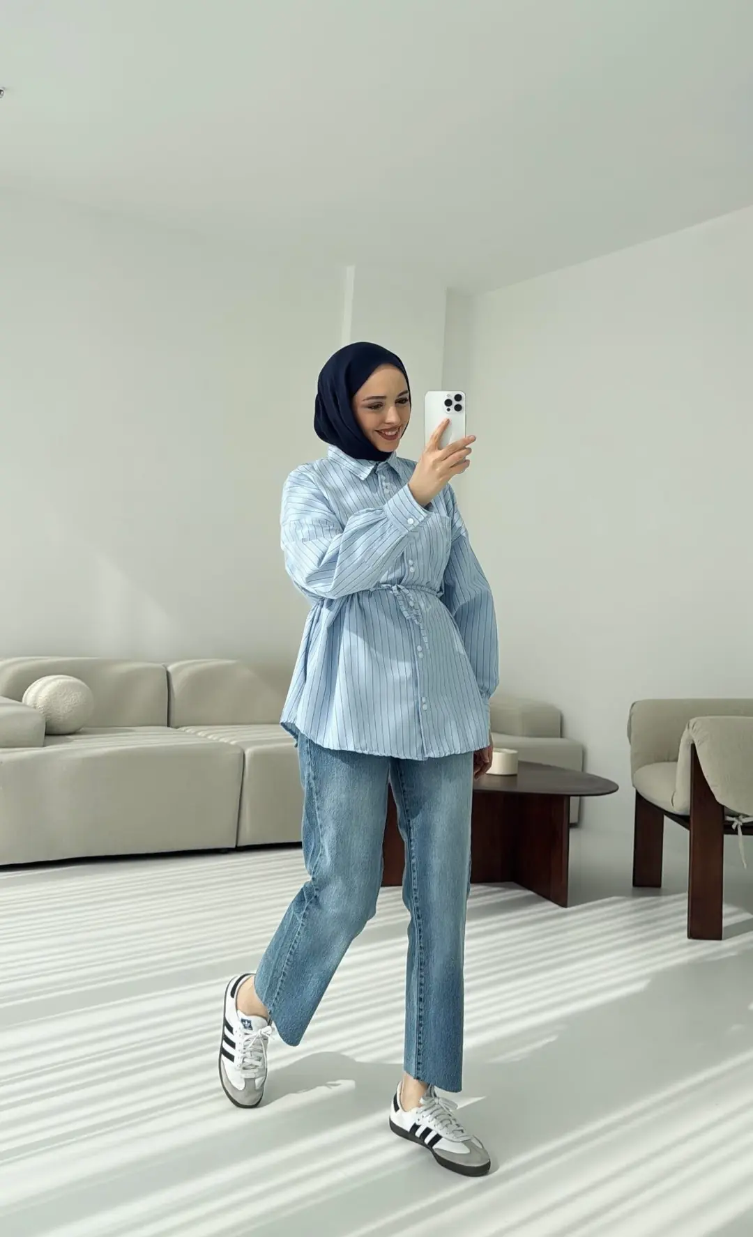 Mavi Çizgili Bağlamalı Gömlek - Görsel 4