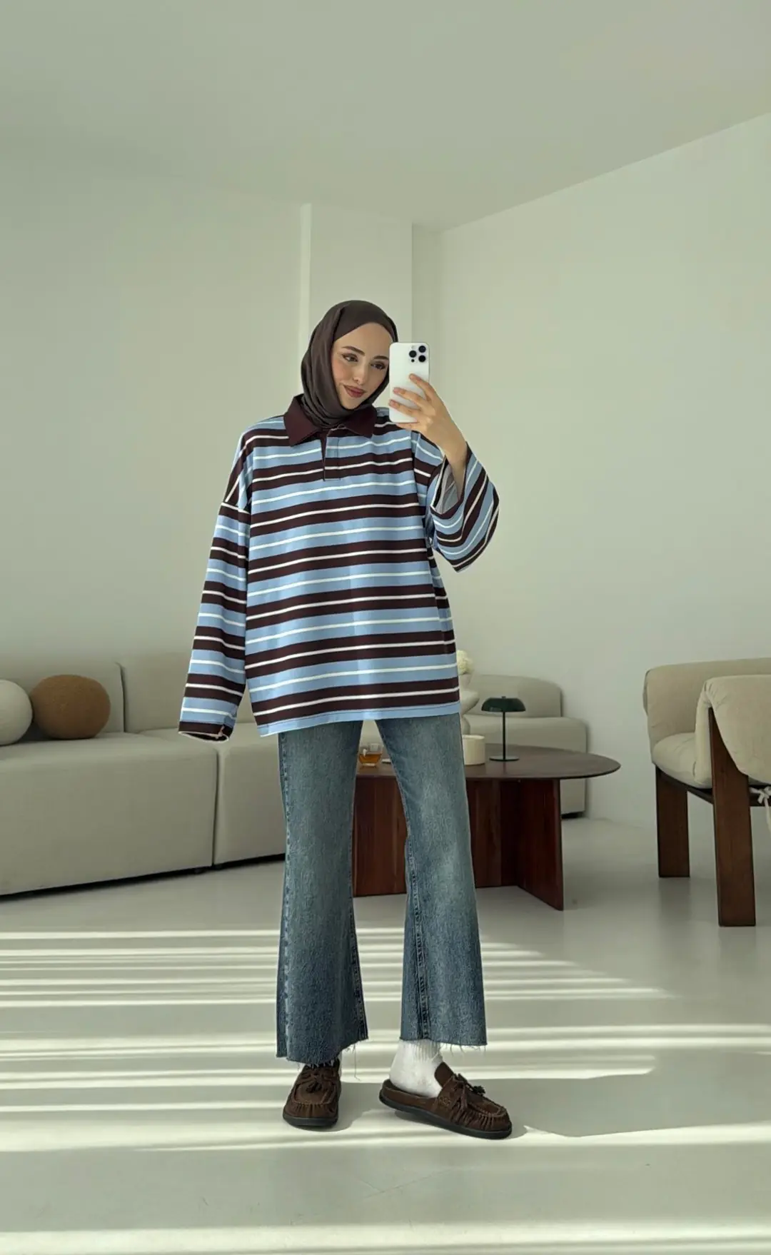 Mavi Çizgili Polo Yaka Sweatshrt - Görsel 3