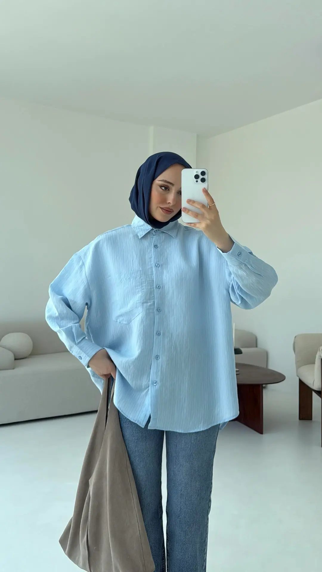 Mavi Tek Cep Çizgili Gömlek - Görsel 2