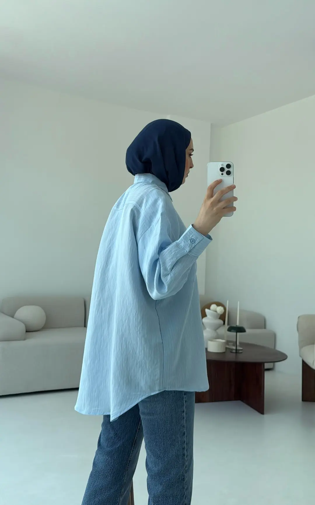 Mavi Tek Cep Çizgili Gömlek - Görsel 3