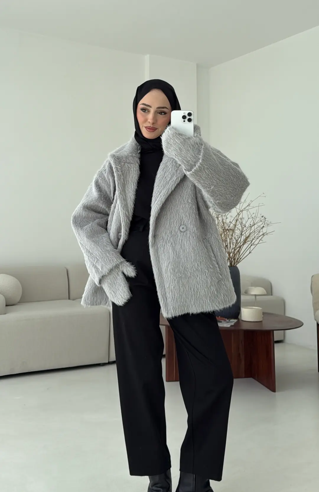 Maxmara Eldivenli Kaban Gri - Görsel 6