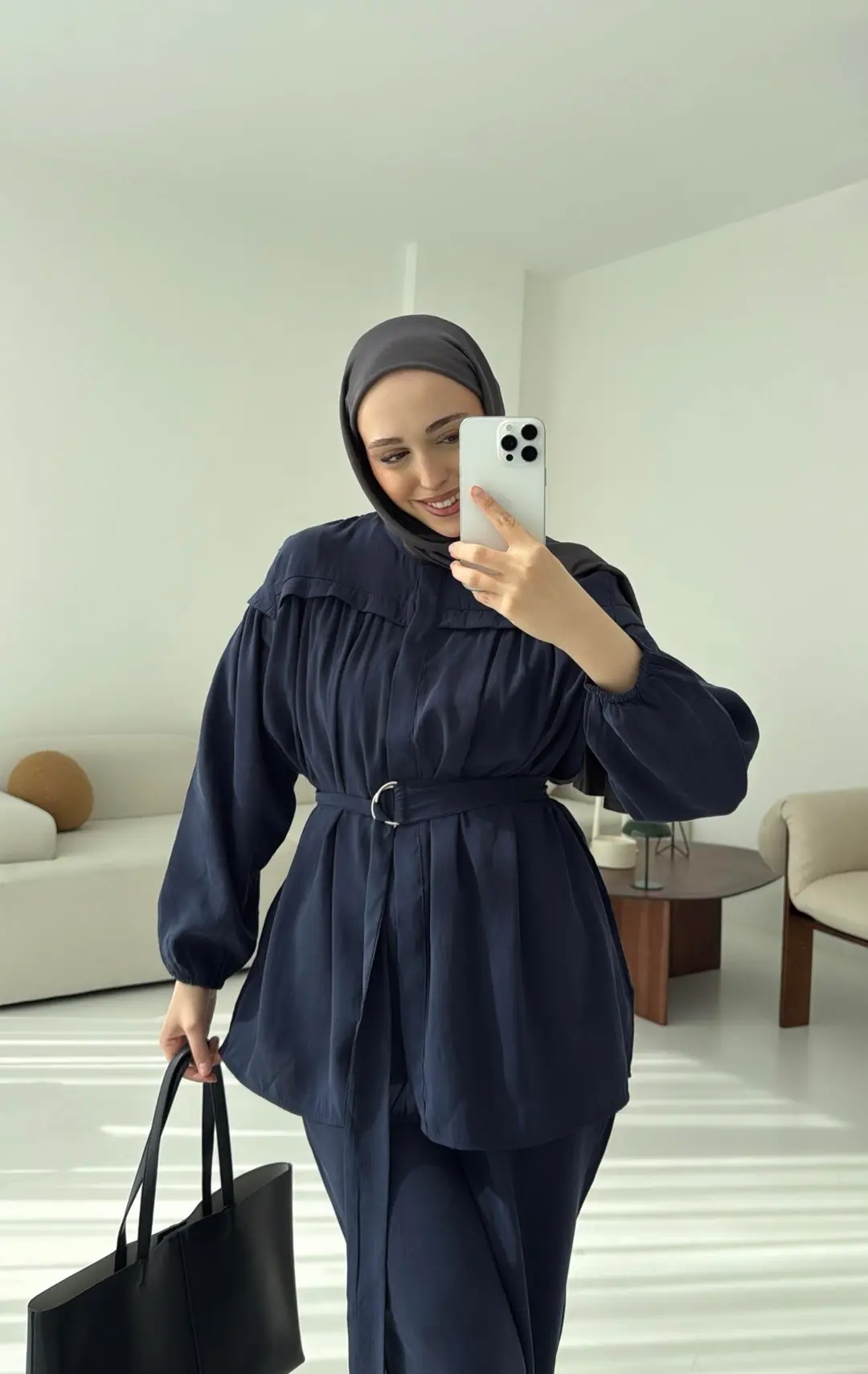 Metal Tokalı Kemerli Takım Lacivert - Görsel 3