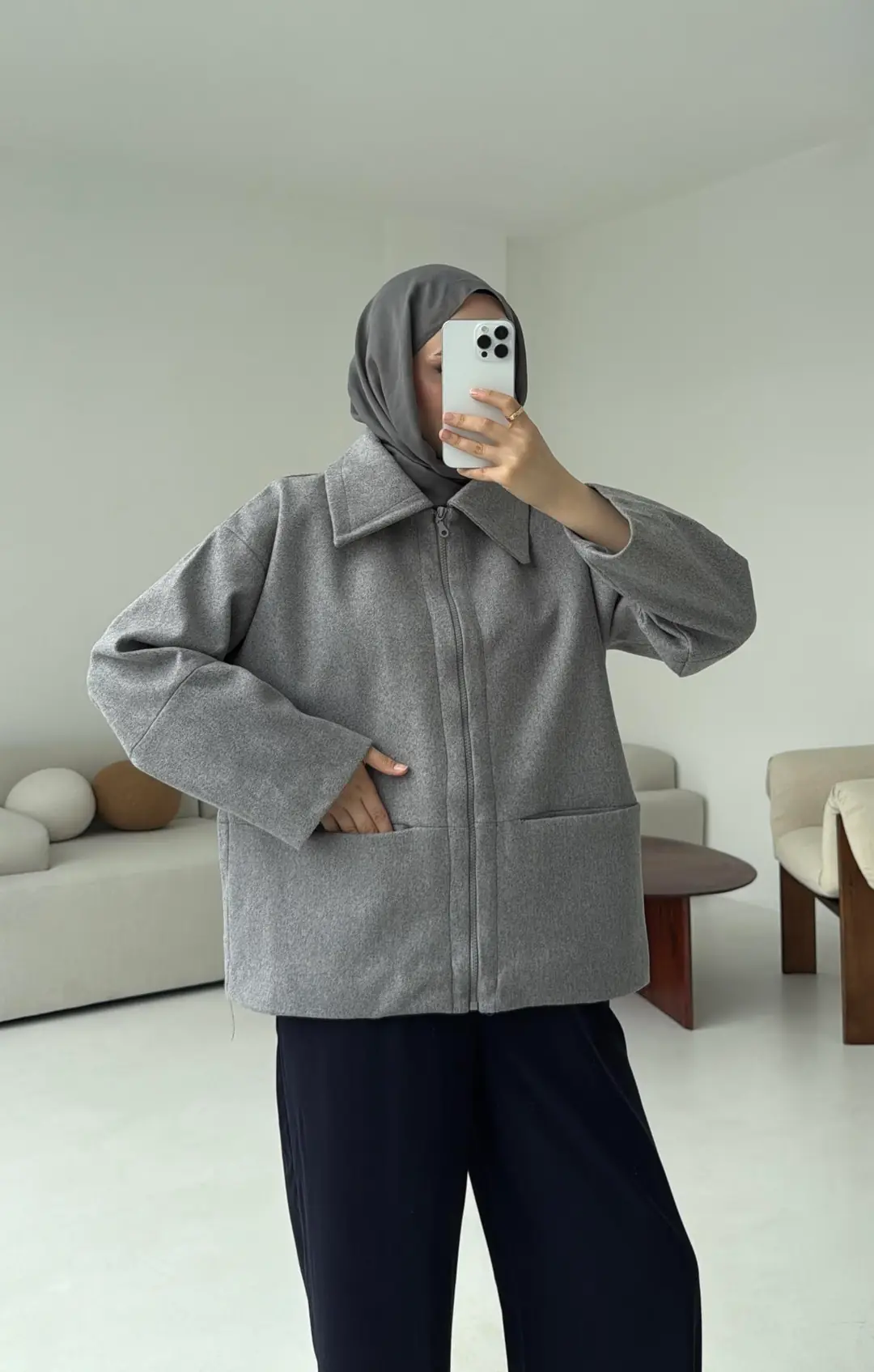 Mevsimlik Kaşe Ceket Gri - Görsel 2