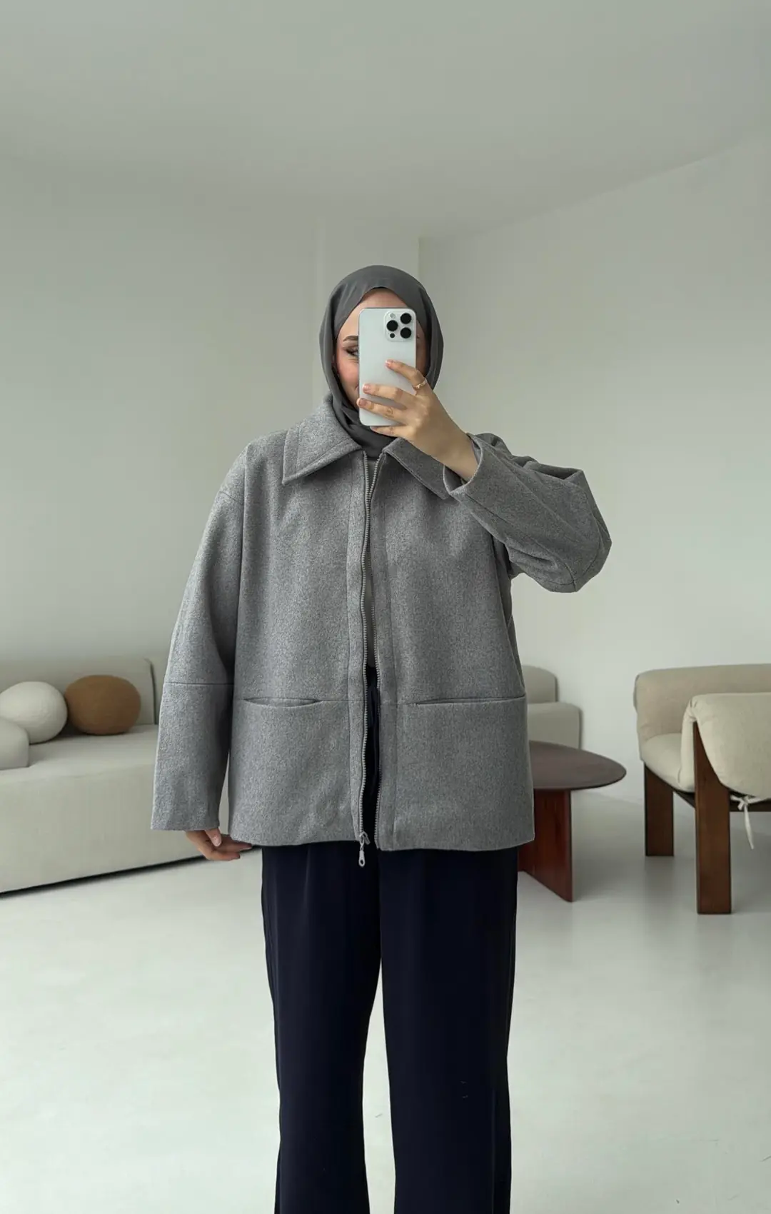 Mevsimlik Kaşe Ceket Gri - Görsel 3