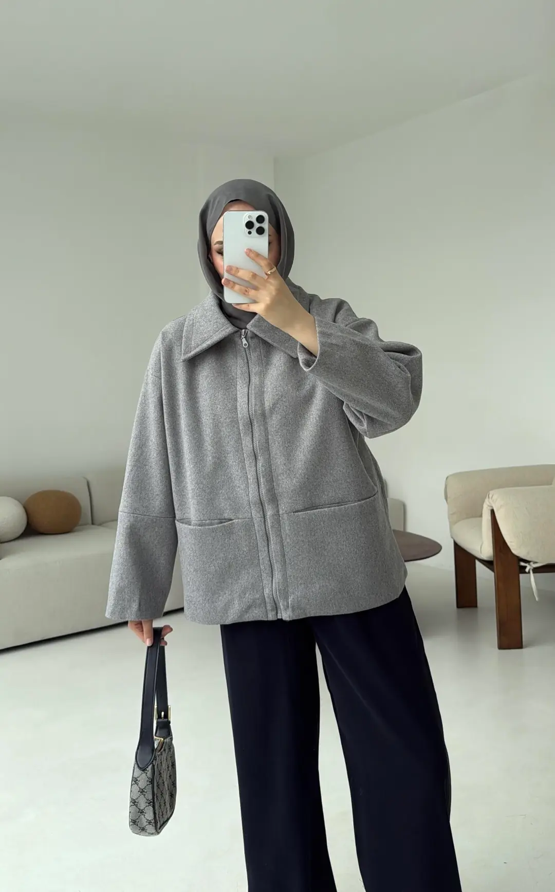 Mevsimlik Kaşe Ceket Gri - Görsel 4