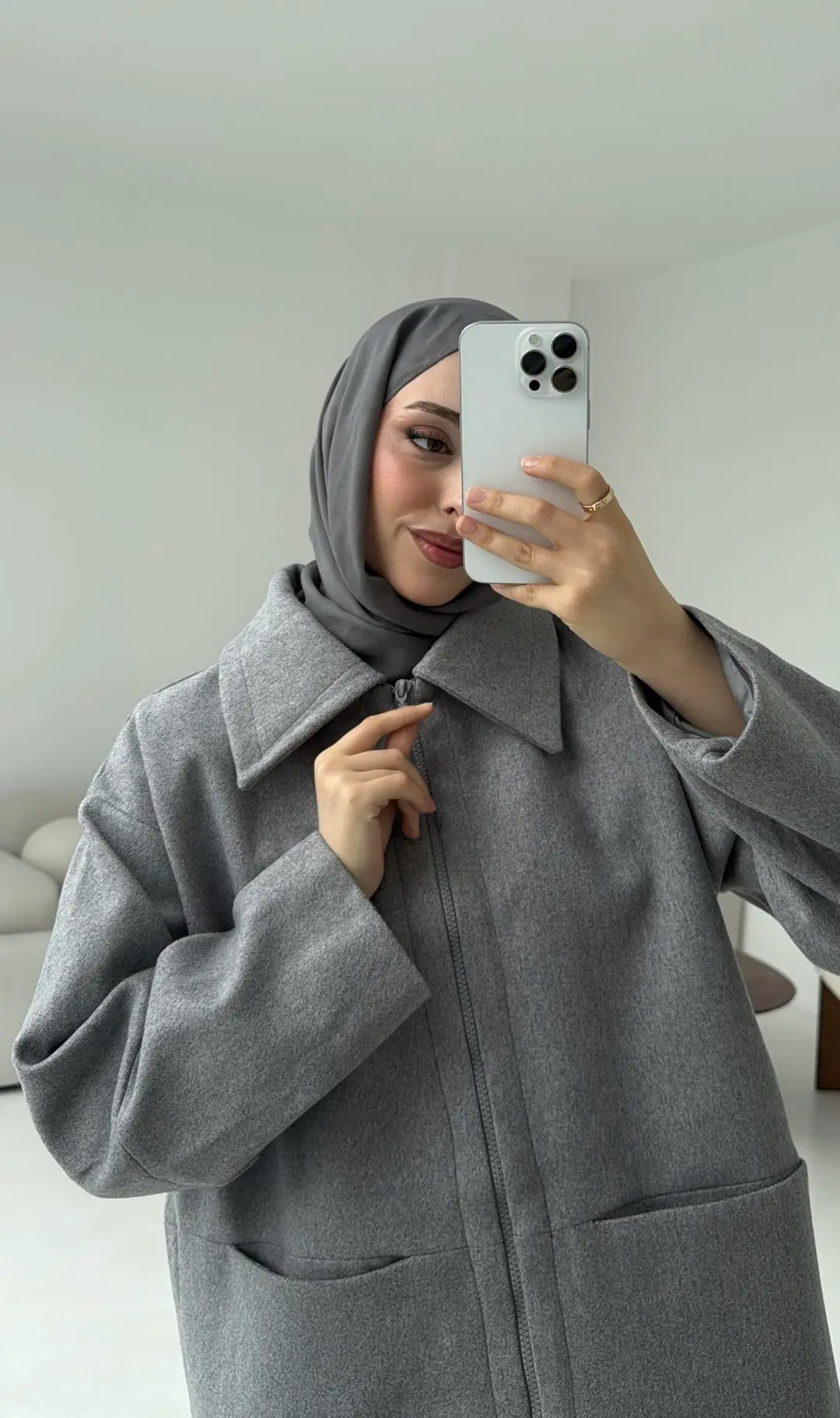 Mevsimlik Kaşe Ceket Gri - Görsel 5