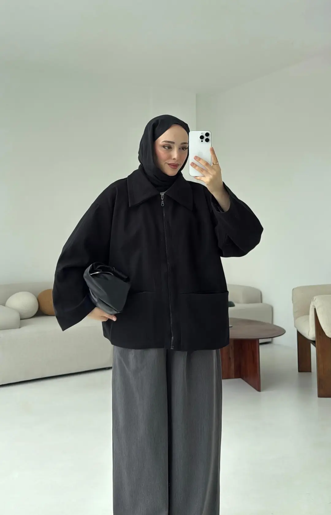 Mevsimlik Kaşe Ceket Siyah - Görsel 2